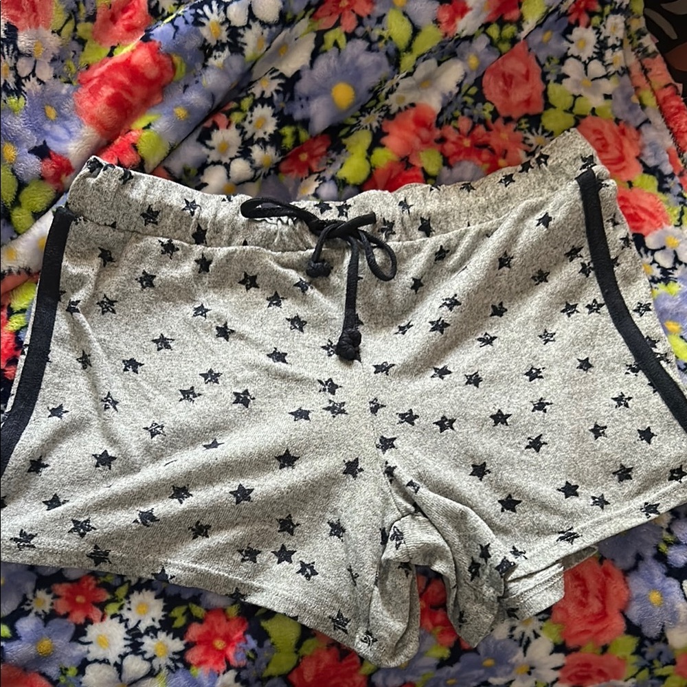 Gray Pajama Shorts with Black Bow